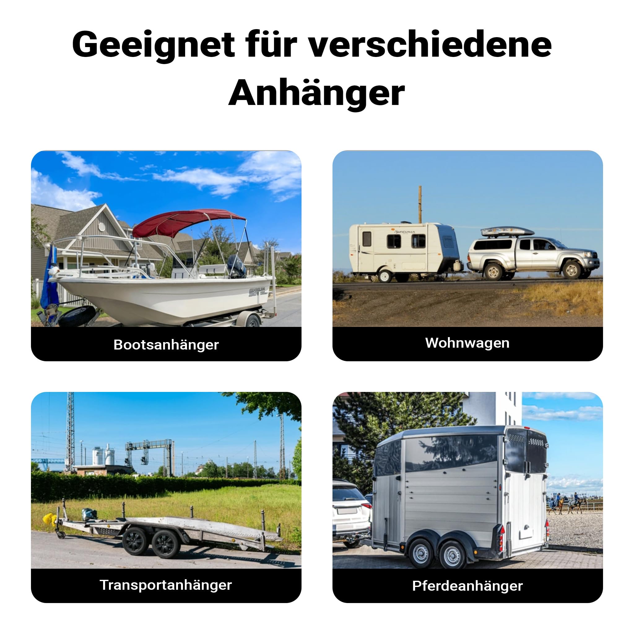 Wiltec Stützrad für Anhänger bis 362 kg ø48 mm, Bugrad inkl. Klemmhalter & Schellen, Abstellstütze mit pannensicheren Reifen 8