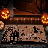 Lanpn Halloween Welcome Natural Coir Door Mat, Witches Coco Front Door Outdoor Doormat Outside Entrance Porch Non Slip Rubber