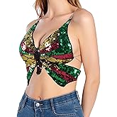 Baisdan Sequin Tops, Sparkly Top for Women, Genie & Belly Dance Top with Bedazzled Bra Design, Rio Costumes for Women