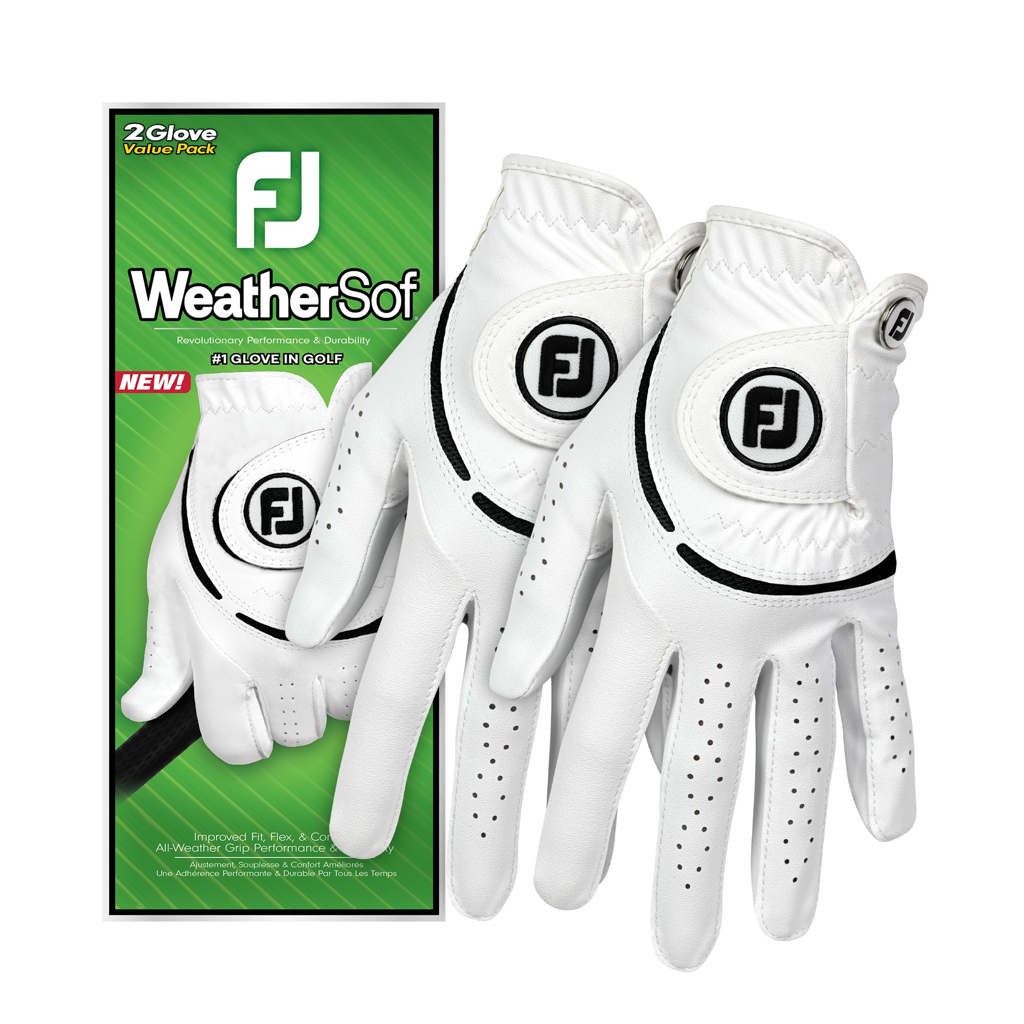 FootJoy WeatherSof Women's 2-Pack Golf Glove, White, Left Hand (for Right Handed Golfer), S EU