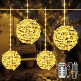 Ollny Christmas Lights Outdoor 4Pack 7.87inch, Warm White 200LED Ball Light | Plug in Remote 8 Modes Dimmable Timers, IP67 Waterproof Connectable Sphere Tree Lights for Indoor House Yard Garage Decor