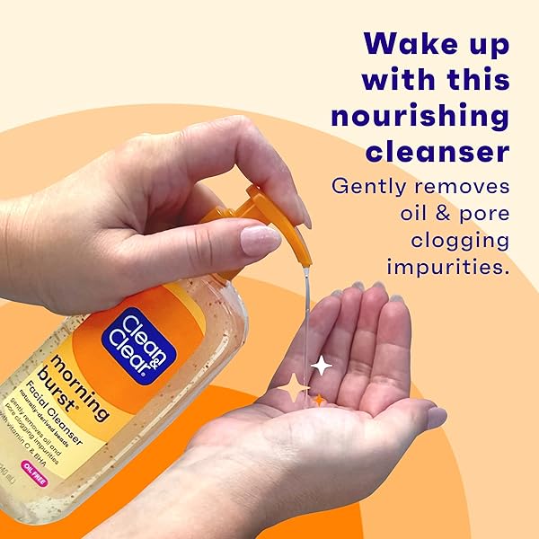 CLEAN & CLEAR MORNING BURST OIL-FREE FACIAL CLEANSER WITH VITAMIN C & BHA, DAILY NOURISHING FACE WASH GENTLY CLEANSES TO REMOVE OIL & PORE CLOGGING IMPURITIES, 8 FL. OZ, 6 PACK