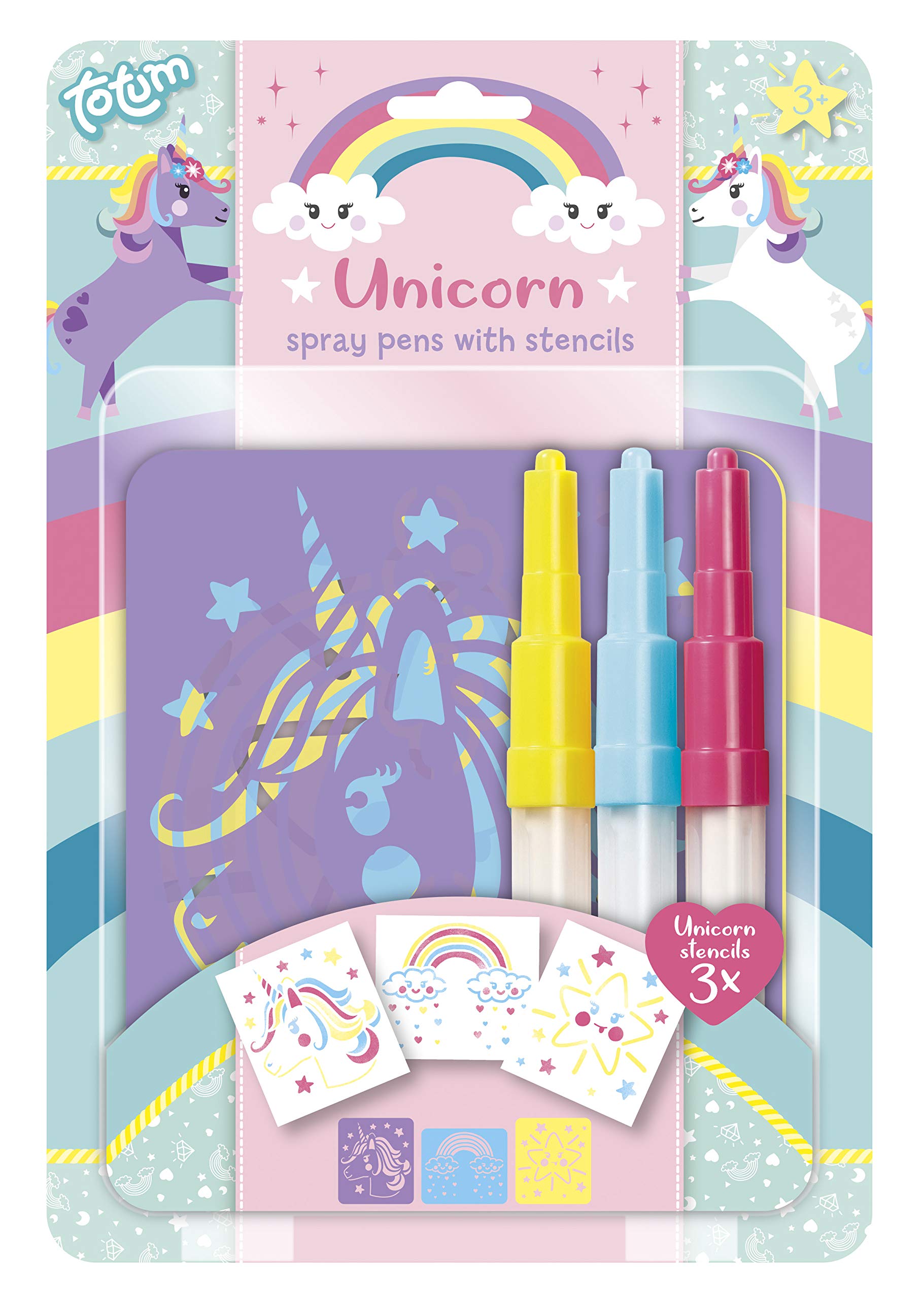 Totum Unicorn Spray Pens with Stencils, Multicolor, 71018