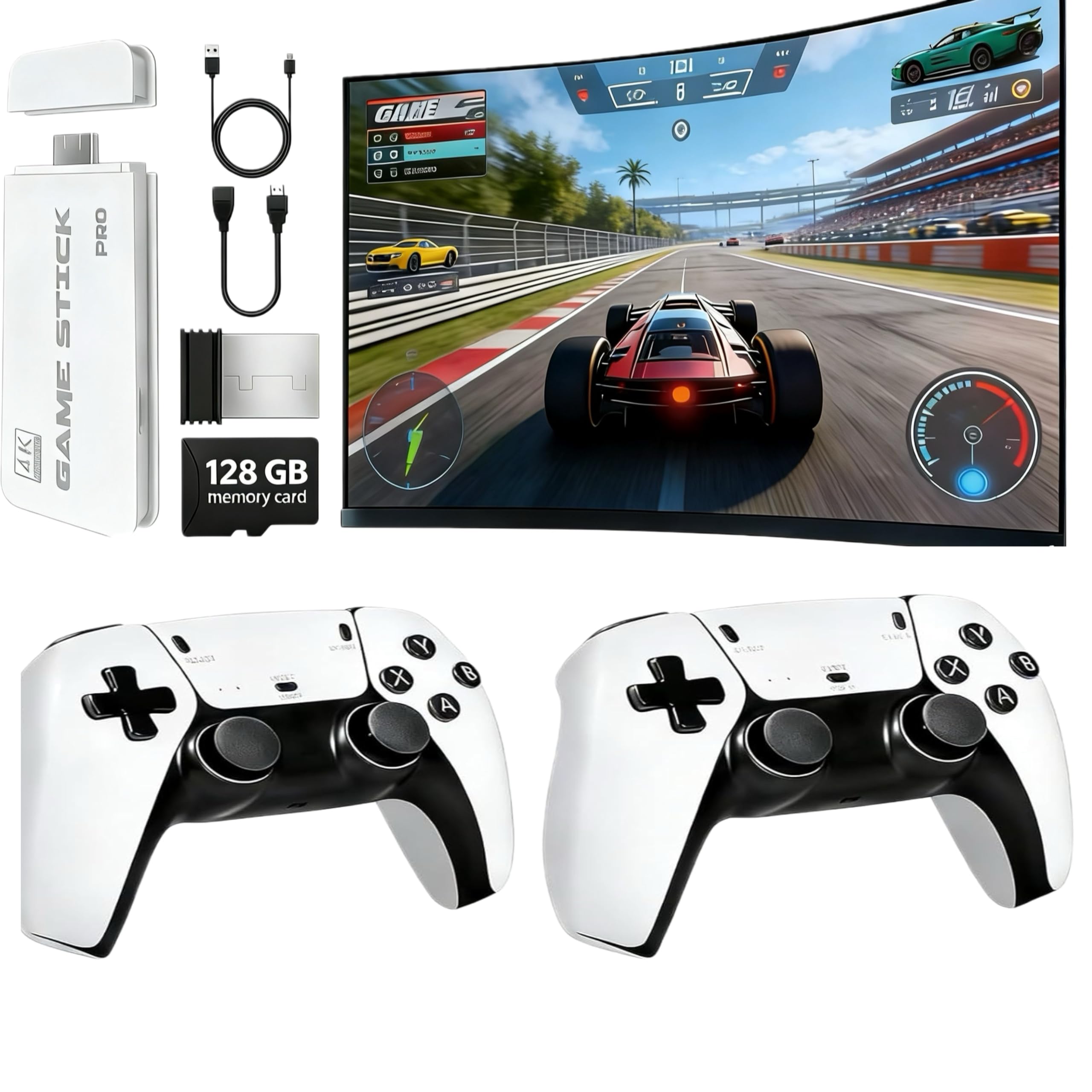 Retro Wireless Gaming Console 2026 New Edition Built-in 128GB storage Features 23 emulators supporting 20,000+ games Includes dual 2.4GHz wireless controllers 4K HDMI TV gaming stick—plug and play