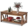 WLIVE Coffee Table, 43" Living Room Coffee Table with Storage Shelf, Center Table for Living Room, Bedroom, Office and Balcony, Rustic Brown