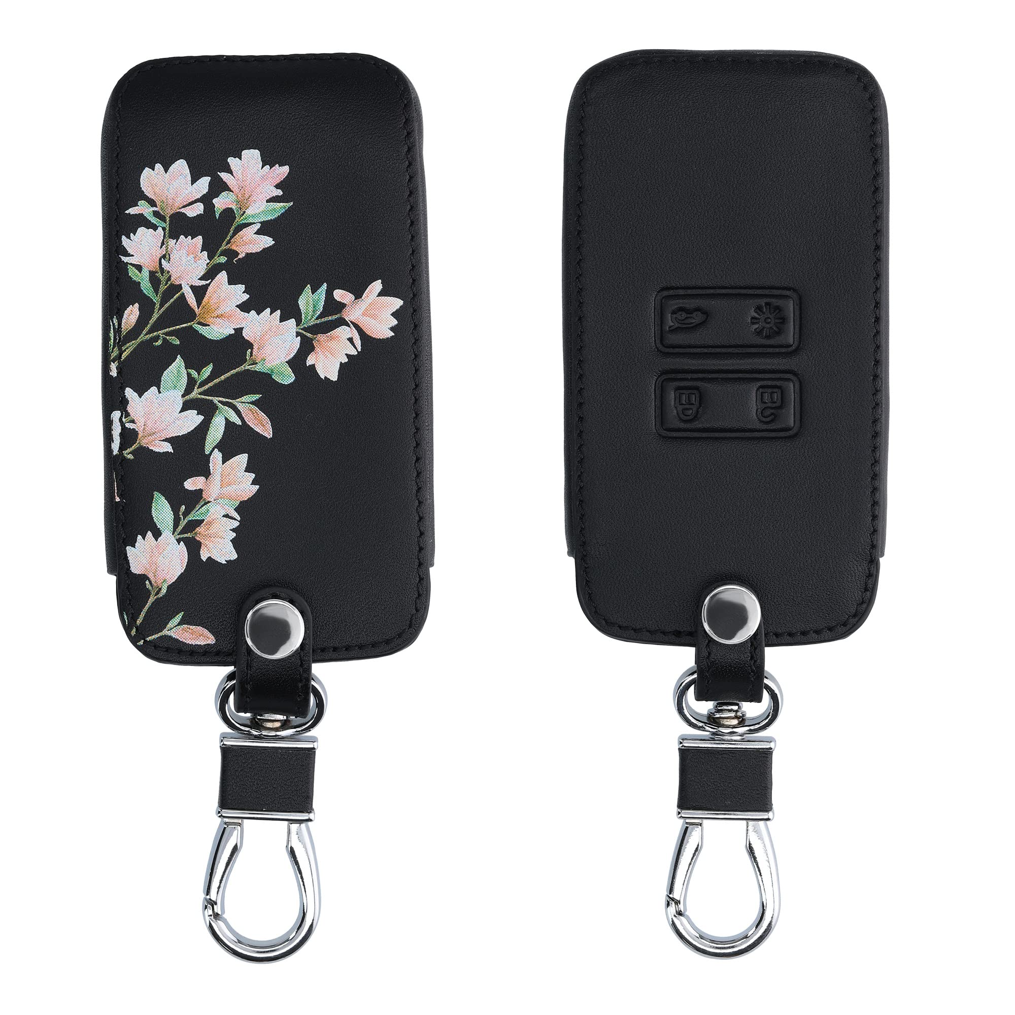 kwmobile Key Cover Compatible with Renault 4 Button Car Key Smart Key (only Keyless Go) - Faux Leather Car Key Fob Protector - Pink/White/Black