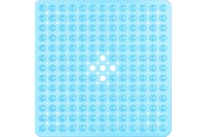 XIYUNTE Square Shower Mat Non Slip - 21 x 21inch Bath Shower Tub Mat, Square Bath Mats for Shower, Non Slip Bathtub Mats with Suction Cups and Drain Holes, Machine Washable, Clear Blue