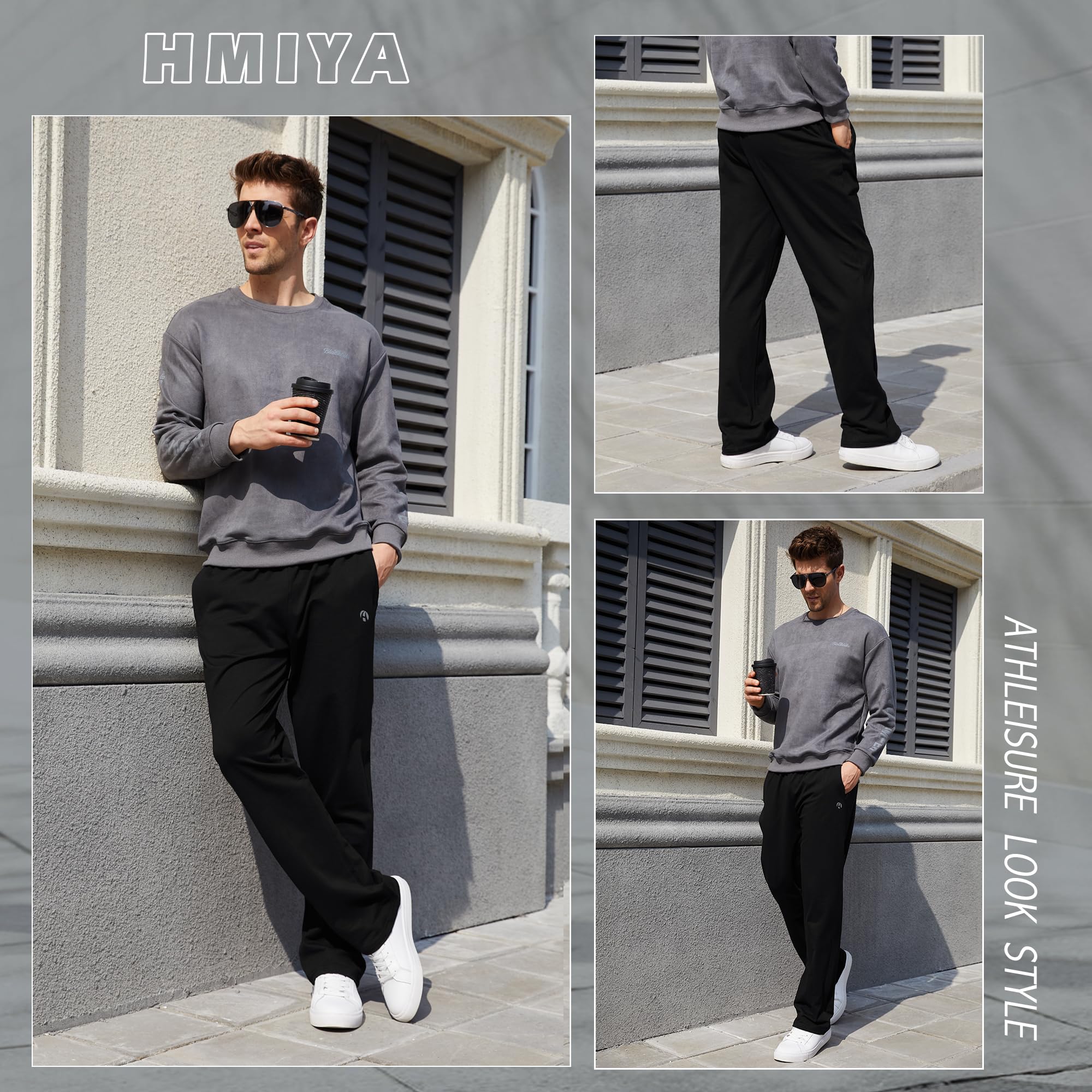 HMIYA Herren Jogginghose Baumwolle Sweathose Lange Atmungsaktiv Sporthose Yogahose Klassische Trainingshose mit Taschen(Schwarz,XL) 5