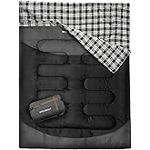 WKFAMOUT Double Sleeping Bag for Adults Machine Washable 2 Person Camping Sleeping Bag Queen Size Waterproof with Compression Sack for Cold Weather 3-4 Seasons