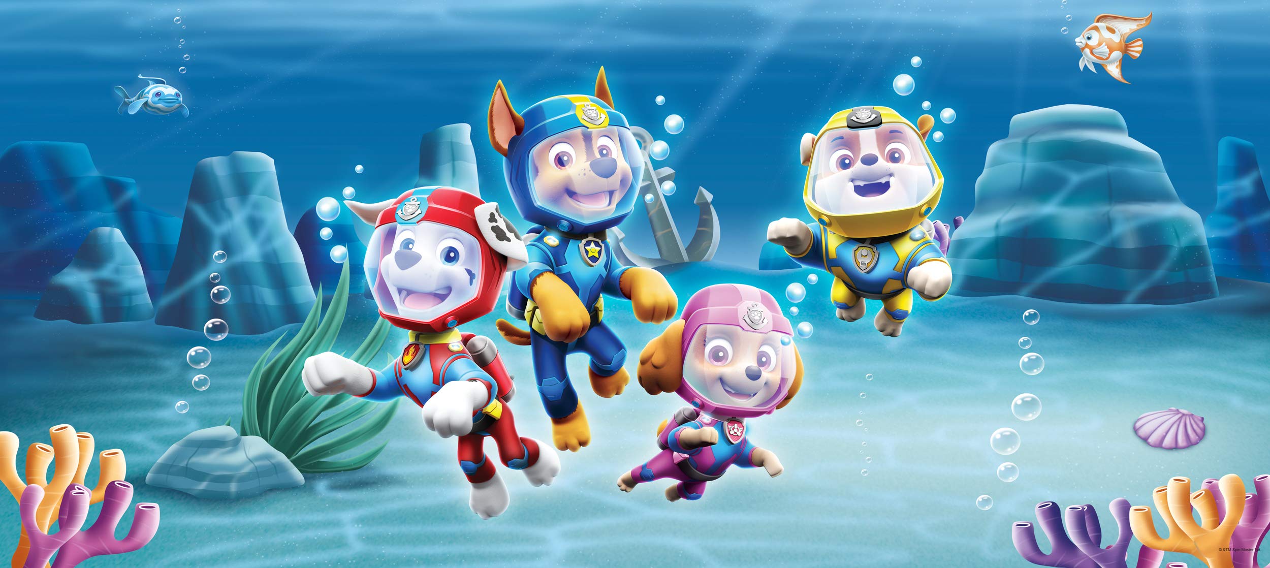 AG Design Paw Patrol Underwater Expedition Fleece Photo Wallpaper for a Nursery 202 x 90 cm FTDN H 5393 Multi-Coloured