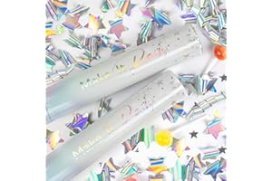 PrimePure Confetti Cannon Party Poppers - Holographic Silver Stars Confetti Popper - 2 Pack - New Years Party Cannon Silver Glitter Star Pop Gun for NYE 2026, Birthday, Celebration, Pranks