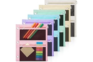 Lanpn 6 Pcs Pencil Pouch for 3 Ring Binder, 3 Pocket Zipper Binder Pouch, 9"x11" Binders Pencil Case, Pastel School Supplies 