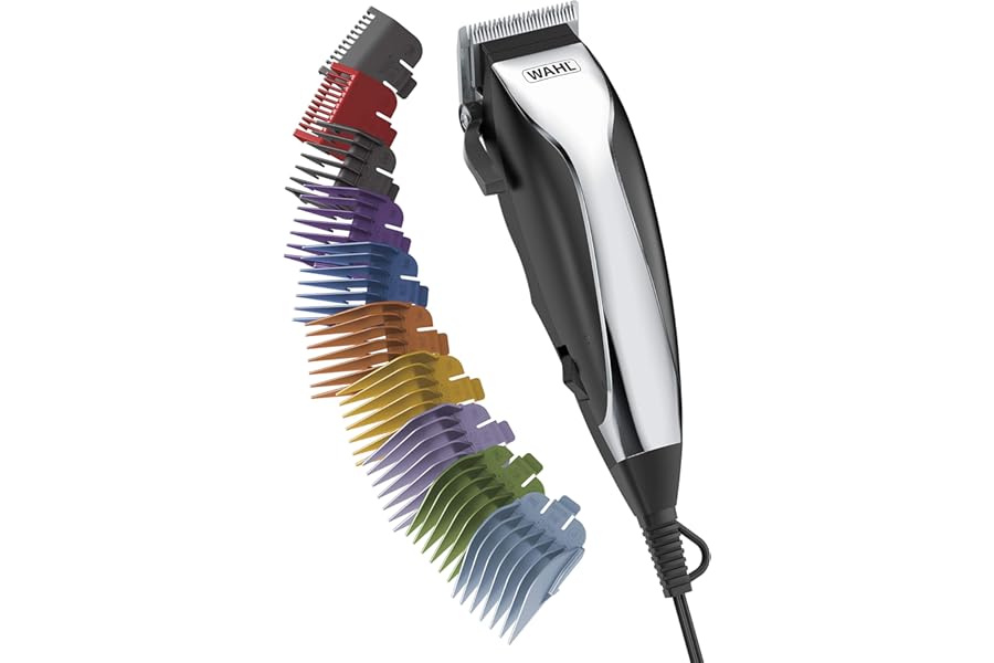 Wahl Home Haircutting Corded Clipper Kit with Adjustable Taper Lever, and 10 Color Coded Guards for Easy Clipping & Trimming – Model 79722