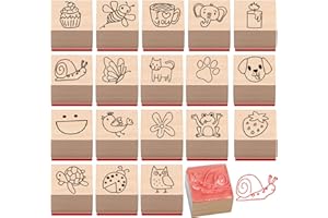 MotiMind 18 Pcs Cartoon Pattern Wood Stamps Set Wooden Rubber Holiday Stamps for Card Making Decoration and Scrapbooking Supplies