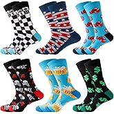DRASEX Men's Colorful Dress Socks Novelty Funny Fancy Funky Pattern Combed Cotton Casual Crazy Crew Socks