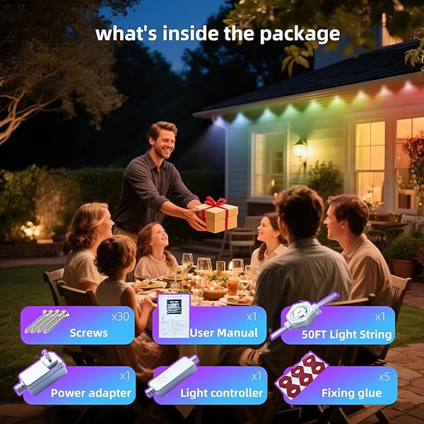 HOYECHI PERMANENT OUTDOOR LIGHTS 100FT – SMART RAINBOW LED OUTDOOR DECOR WITH 60 LIGHTS, WATERPROOF FOR HALLOWEEN CHRISTMAS DAILY & HOLIDAY – WHITE