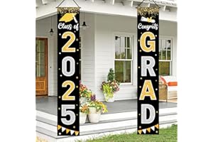 LABROSTAR Graduation Decorations 2025 GRAD Banner Black Porch Door Sign Welcome Banner For Indoor Outdoor Wall Graduation Decorations Class of 2025