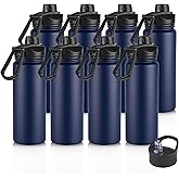 VEGOND 24oz Insulated Stainless Steel Water Bottle with Straw Lid, Double Wall Vacuum Bottle for Hiking, Camping, Sports, Navy Blue 8 Pack