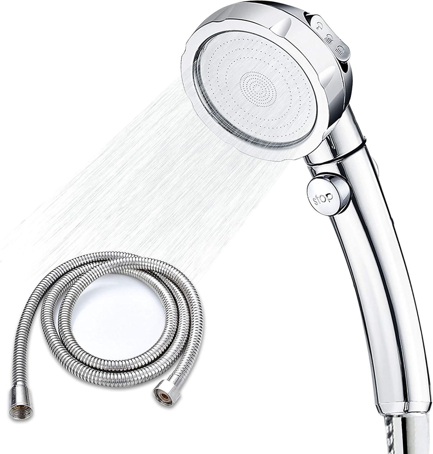 3 Setting Handheld Shower Head with UltraLong Stainless Steel Hose