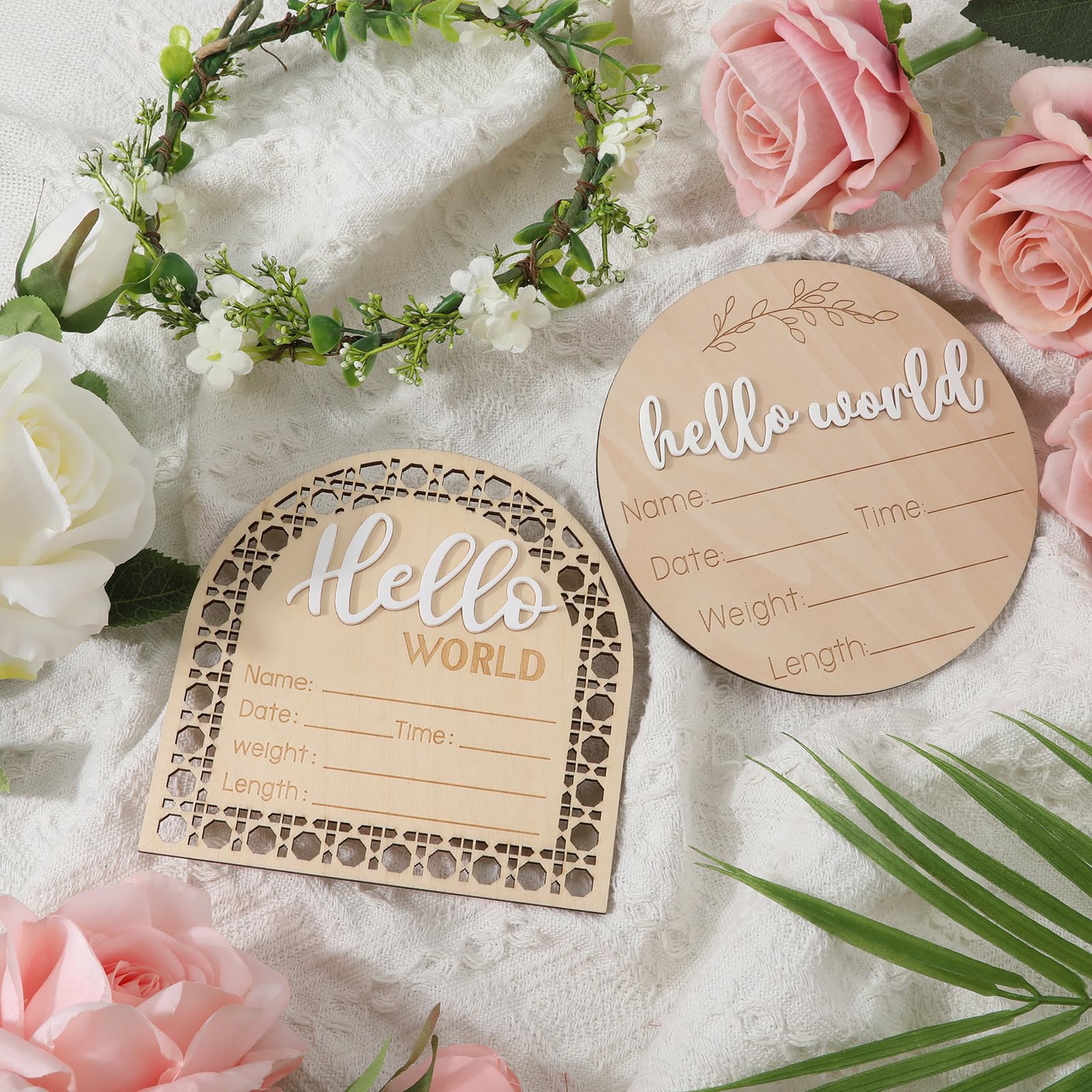 2pcs Baby Announcement Sign, Newborn Announcement Sign Wooden Baby Announcement Sign Birth Announcement Cards for Girl Boy Photo Prop Baby Shower Nursery Hospital