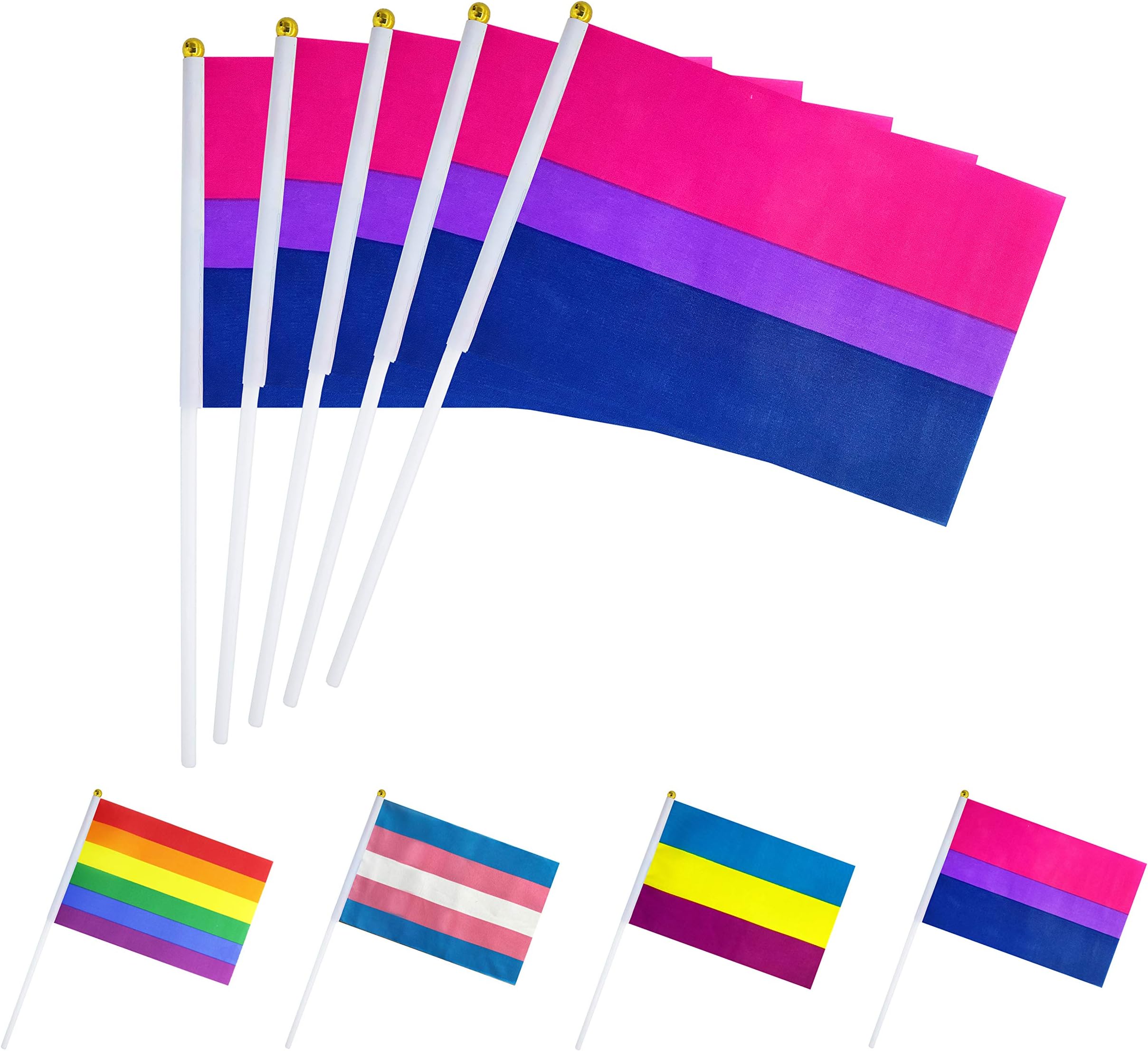 TSMD 50 Pack Bisexual Bi Pride Flag,Small Mini Handheld LGBT Stick Flags Party Decorations Supplies