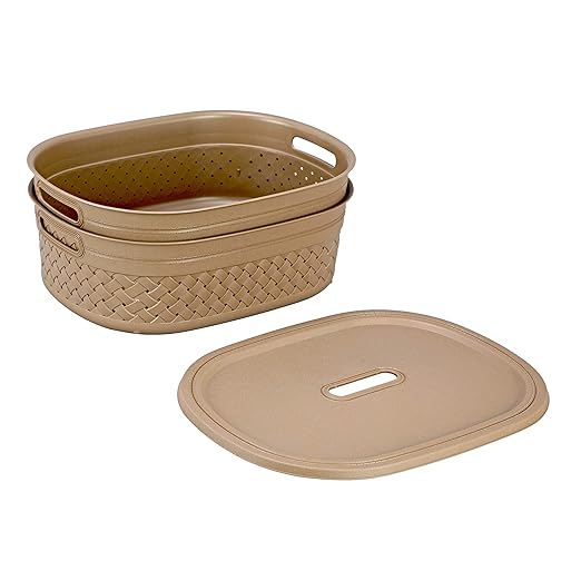 Kolorr Stitch Baskets Pack of 2 Large Size (11L Capacity) with 1 Lid