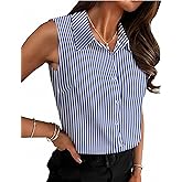 HOTOUCH Womens Sleeveless Button Down Shirt Tops V Neck Business Casual Collared Blouses Tank Top