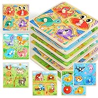 Wooden Toddler Puzzles, Montessori Toys Peg Puzzles for Toddlers 3-5, Kids Learning Educational Toy Puzzle -Dinosaur, Farm, F