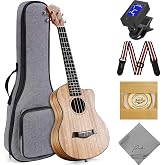 Ranch 26'' Tenor Ukulele, Cutaway Walnut Starter Kit with 12 Online Lessons | Premium Okoume neck for warm, resonant sound. Includes spare Aquila strings, tuner, strap, and 10mm padded gig bag