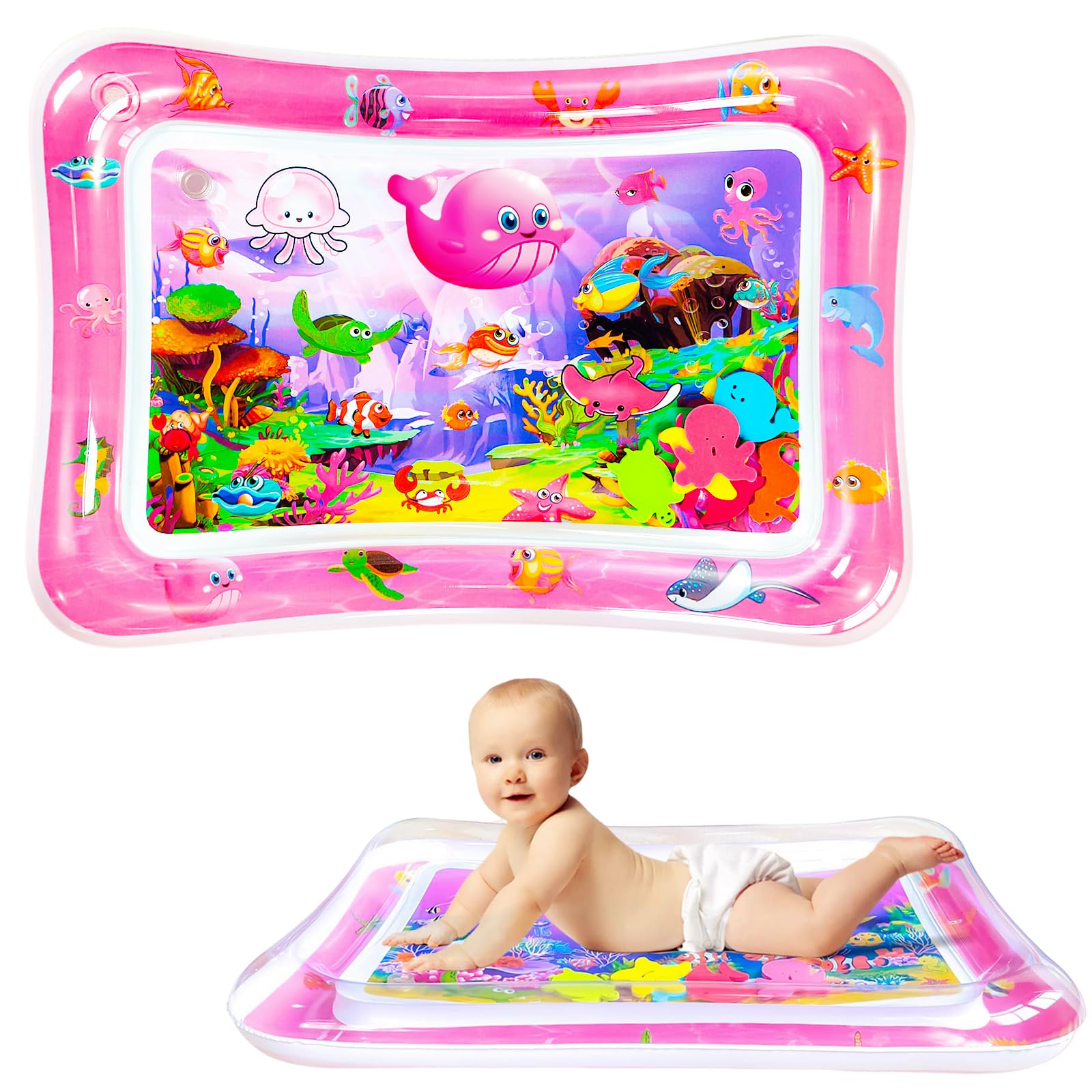 COSORO Tummy Time Mat Inflatable Water Mat for Babies,70 * 50cm Pink Whale Water Cushion Baby Inflatable Water Play Mat Sensory Toy for Infants,Toddlers Baby Toys 3-12 Months Newborn Girls Boys Gifts