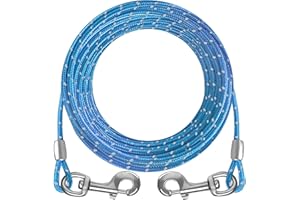 VIVBOO Dog Tie Out Cable 10ft/15ft/20ft/30ft Dog Runner Cable for Training with Swivel Hook Green/Blue/Purple Dog Chains for Yard and Outside for Heavy Duty Dogs Up to 150lbs