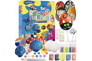 Lymoc 50 Pcs Rock Painting Kit,Seashell Painting Kit,Arts and Crafts Activities Kits Gift for Kids Ages 6-12+, with 21 Paints Creative Art Toys for 4, 5, 6, 7, 8, 9, 10, 11 & 12 Year Old Kids