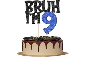 ZHUOWEISM 1 PCS Bruh I'm 9 Cake Topper Glitter Happy 9th Birthday Cake Pick Bro I'm 9 Cake Decoration It's My 9th Birthday Decorations for Cheers to 9 Years Old Birthday Anniversary Party Supplies Blue