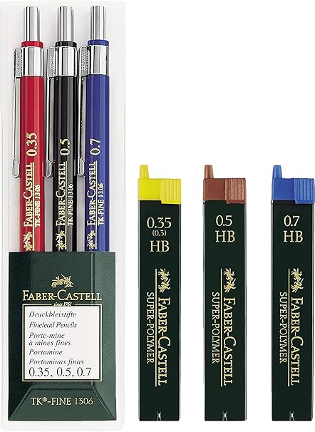 Faber Castell 130622 Druckbleistift Tk Fine 3er Etui Je Ein Stift 0 35 Mm 0 5 Mm Und 0 7 Mm Spar Set Druckbleistifte 3 Dosen Ersatzminen Amazon De Kuche Haushalt