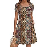 ZEAGOO Summer Dresses for Women 2026 Sundress Short Petal Sleeve Dress with Pockets Floral Dresses for Casual