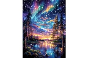 Starry Sky Stamped Cross Stitch Kits for Adults -Aurora Embroidery Kits for Beginners Adults,11 CT Patterns Dimensions Counte