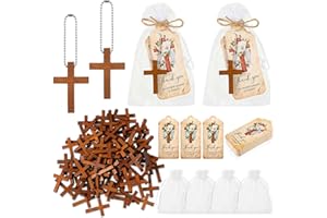 Tradder 100 Set Funeral Favors Set with 100 Wooden Cross Keychain, Funeral Thank You Cards, Organza Bags for Celebration of Life Decorations for Guest Family Friends Loved Ones(Cross)