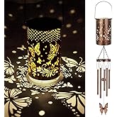 Solar Wind Chimes for Outside for Women Mom, Hanging Solar Lantern Memorial Wind Chimes, Butterfly Gifts Windchimes for Outdoors Christmas Garden Decor