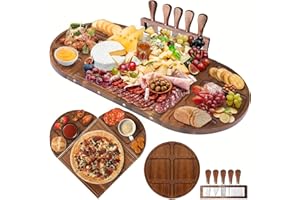 26" Large Charcuterie Boards Set with 5Pcs Cheese Knives, 3 Part Long & Round Magnetic Cheese Boards - Acacia Wood Grazing Bo