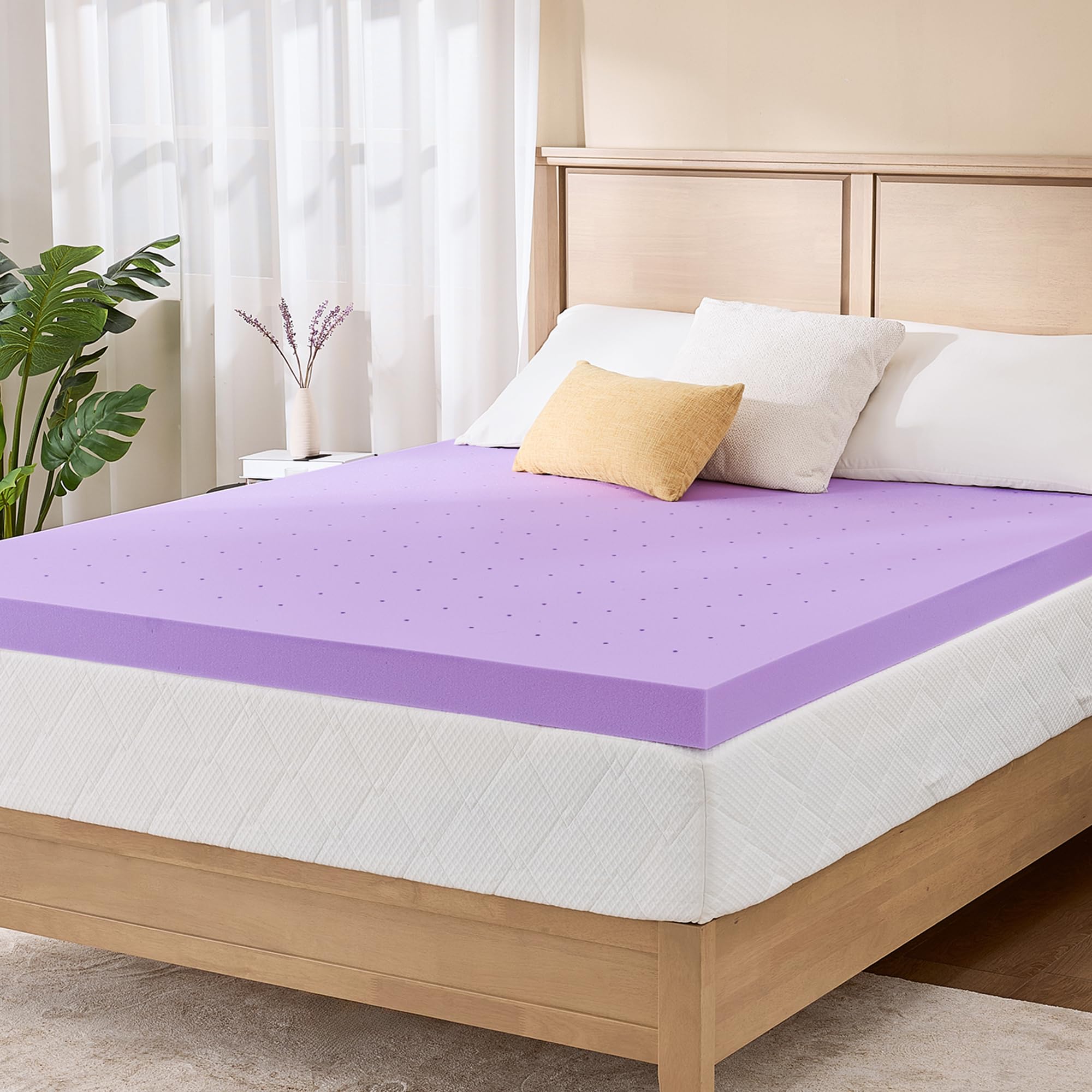 2 Inch King Lavender Infusion Memory Foam Mattress Topper for Relaxing Sleep, Ventilated & Pressure Relieving, CertiPUR-US Certified, Medium Firm Topper in a Box, King Size, 76"x80"