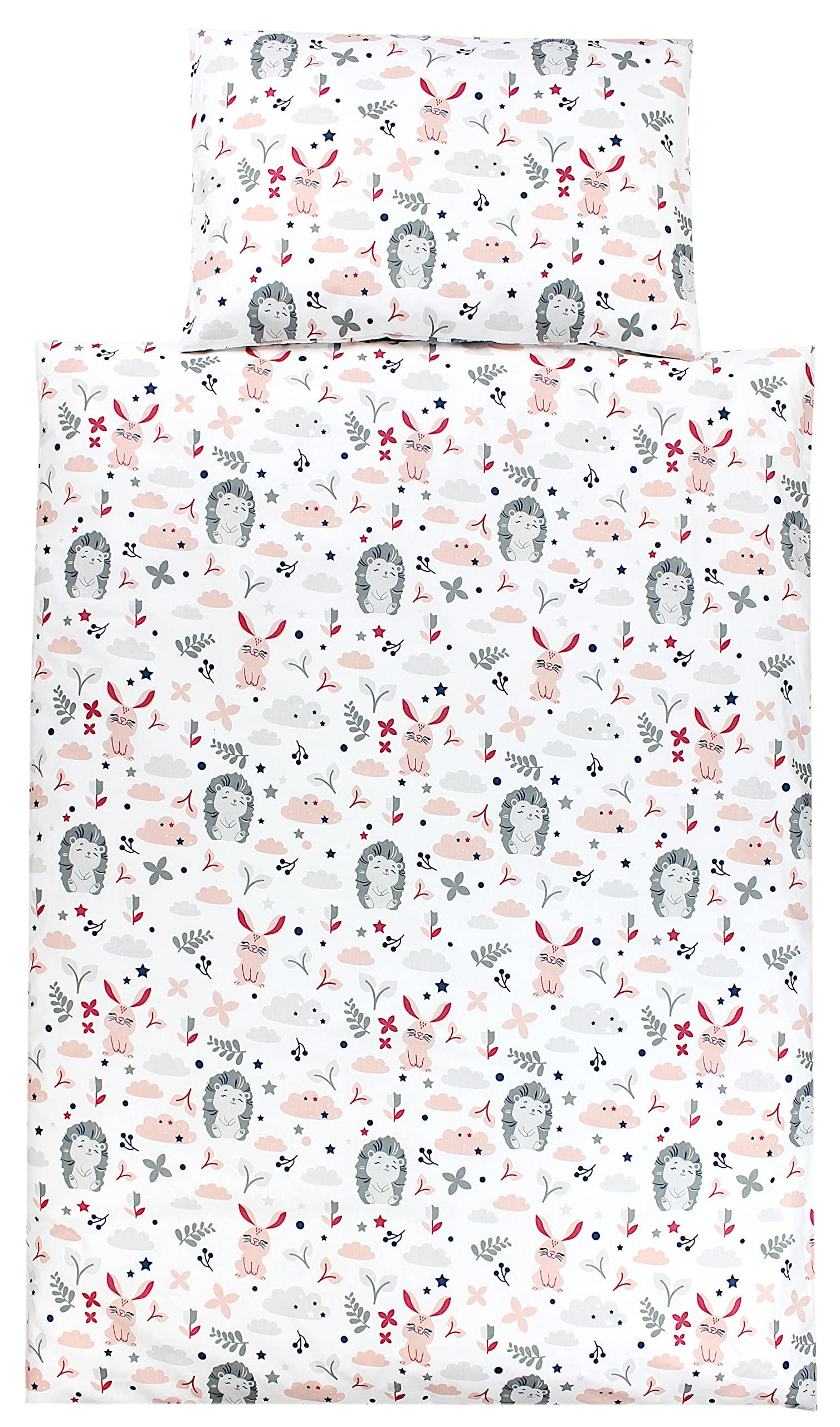 TupTam children's bedding set baby bedding duvet cover 100 x 135 120 x 90 pillowcase 40 x 60 boys girls 2-piece, Hedgehog/Rabbit/Pink, 135x100 cm — image 1
