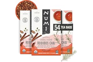 Numi Organic Rooibos Chai Tea Bags, 18 Tea Bags (Pack of 3), Red Tea with Cinnamon, Allspice & Ginger, Caffeine Free