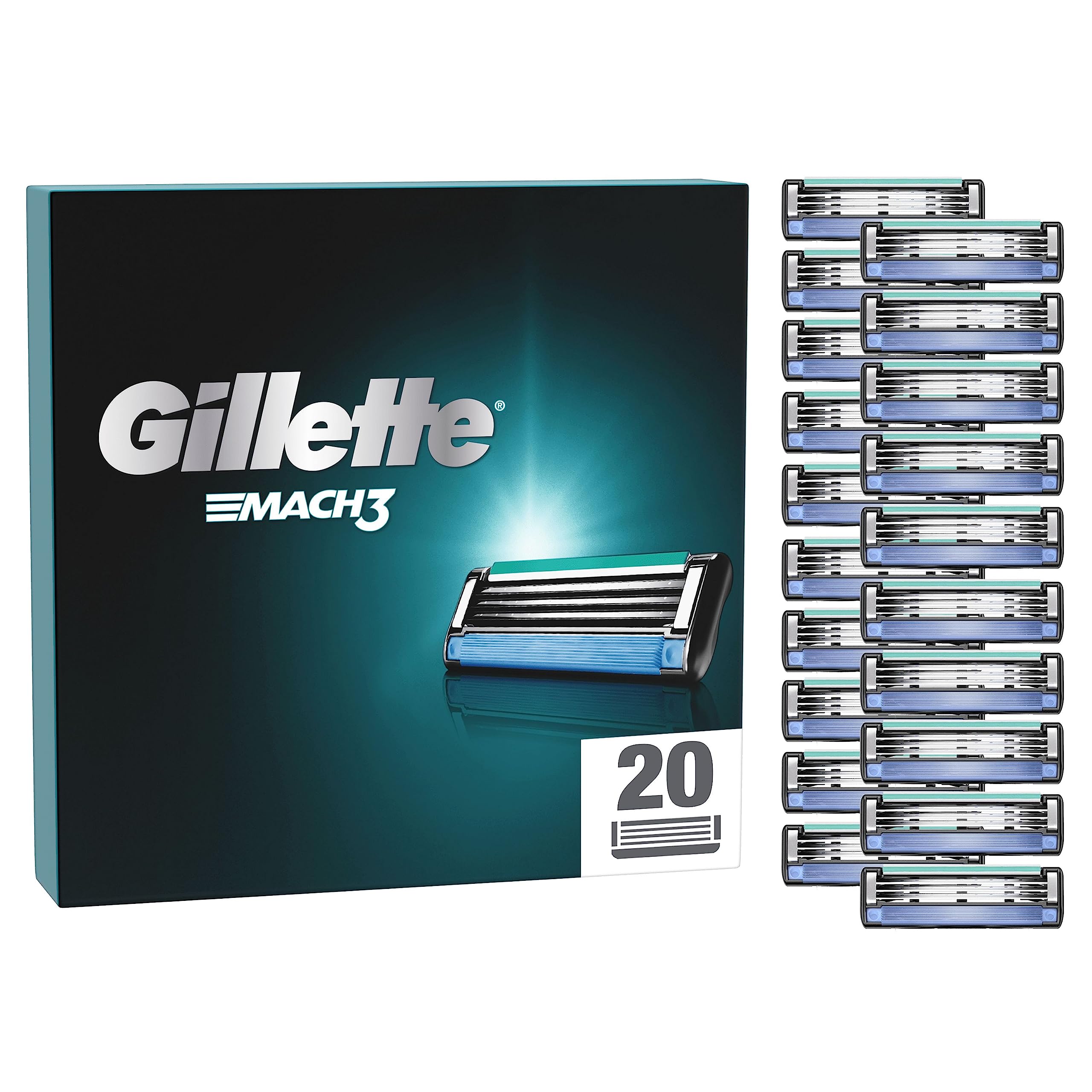 Gillette Mach3 Razor Blades Men, Pack of 20 Razor Blade Refills, Stronger Than Steel Blades (Packaging May Vary)
