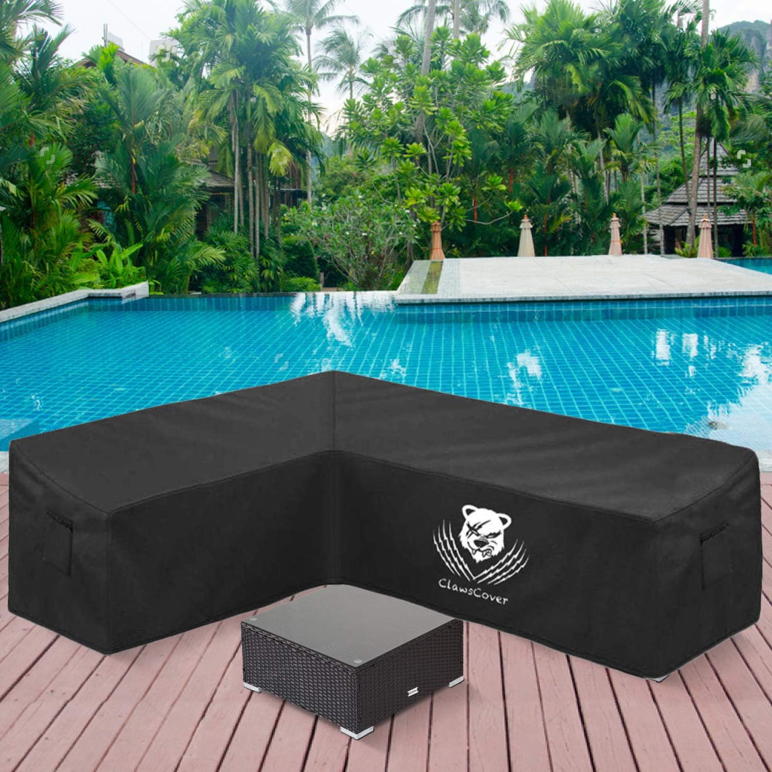 ClawsCover L-Shaped Sectional Sofa Covers Waterproof Outdoor Tear Proof Patio Couch Cover Garden Furniture Protector, 6 Windproof Straps, 2 Air Vents, Left Facing : Garden & Outdoor