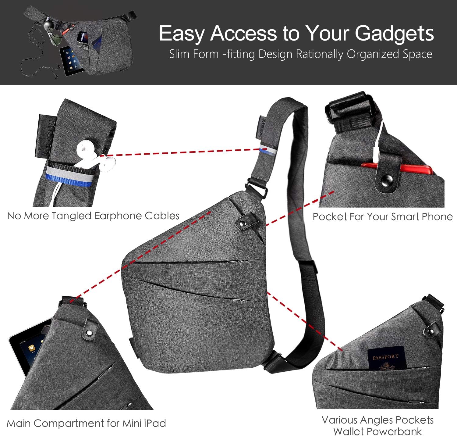 MRang Sling Bag Crossbody Shoulder Chest Bag Anti Theft Travel Daypack For Men Women Outdoor Sport Travel Hiking - Image 3