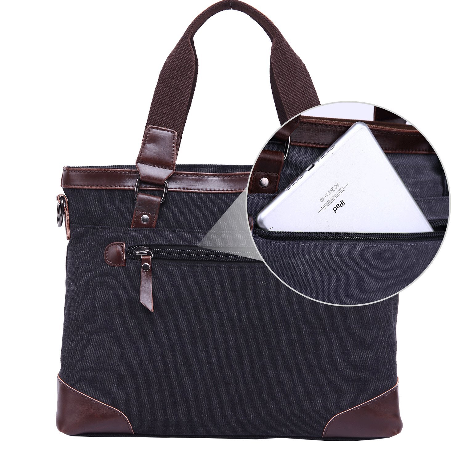 JCTHBAG Men/Women 14 Inch Laptop Notebook Totes, Canvas Shoulder Messenger Bag (Black)