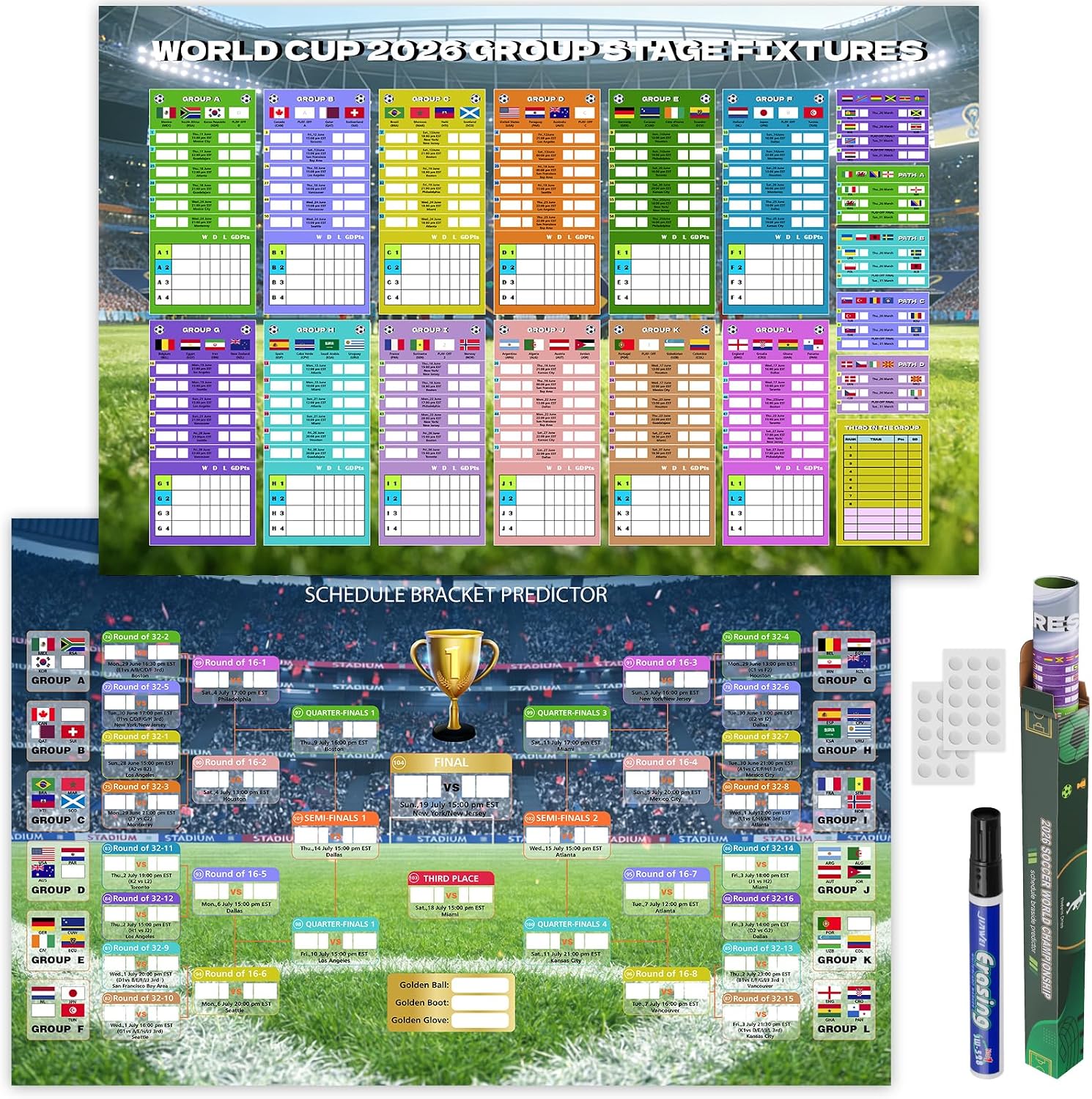 ZUOMAGUO World Cup Schedule Poster 2026 World Soccer Game Wall Chart Poster No Crease World Cup Soccer Calendar Football Tournament Schedule Home Bar Party Decorations
