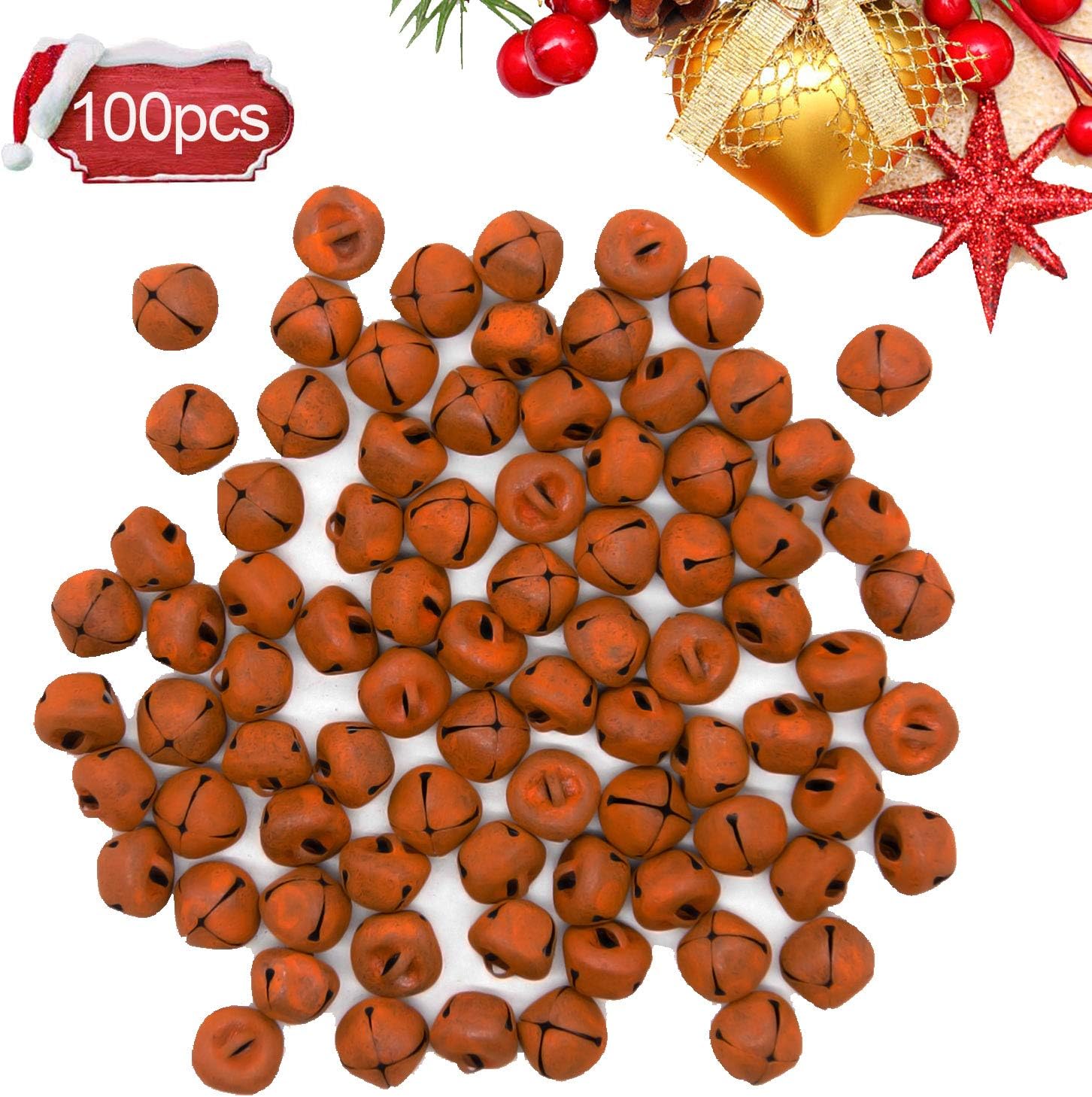 100 PCS Rusty Metal Jingle Bells-15mm/0.6Inch DIY Craft Bells ,Vintage Rusty Jingle for Christmas,Wreath ,Holiday and Rustic Country Craft Decorations