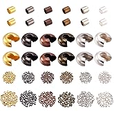 Pandahall 6 Color Column 2x2mm Tiny Brass Tube Crimp Beads and 4x3mm Brass Crimp Knot Covers for Jewelry Making (540pcs/box)