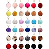 Hicarer 36 Pom Pom Keychains Faux Rabbit Fur Pompoms Keyring Pompom Keychain, 2.4 Inch